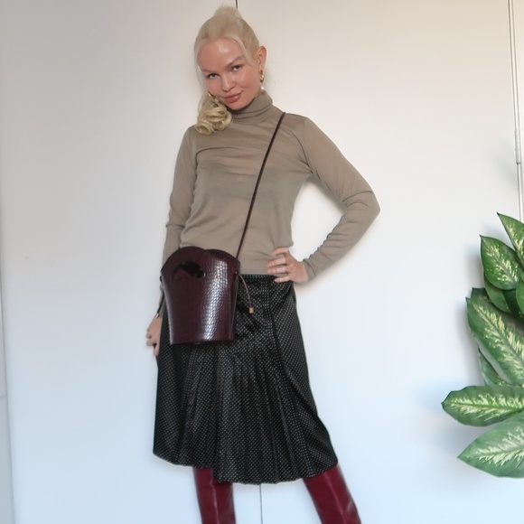 98% Silk ADEC 2 Polka Dot Midi Pleated Skirt Size 8 - Picture 4 of 8